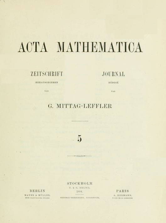 Acta Mathematica 1884 Titel